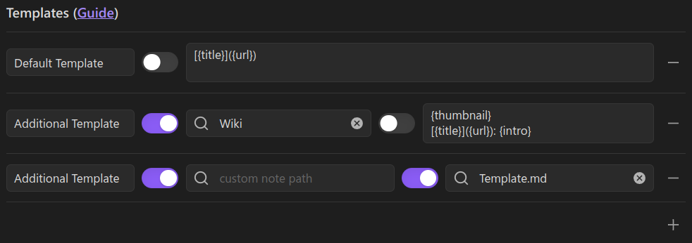 template settings screenshot